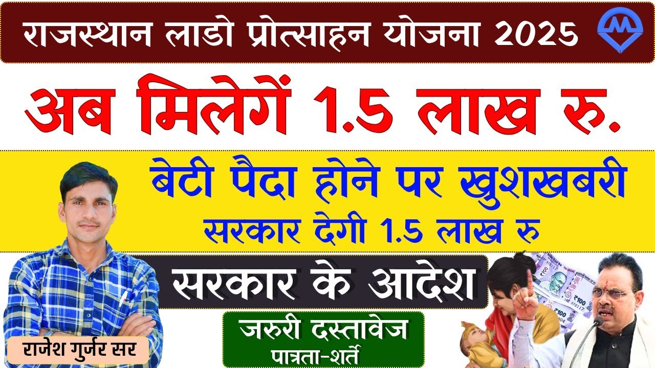 राजस्थान लाडो प्रोत्साहन योजना 2025: बेटी के जन्म पर सरकार देगी 1 लाख 50 हजार रुपये